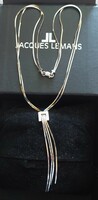 Beautiful two-row rhodium-plated silver necklace, collier with long pendants