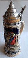 German jug with tin lid, cup m&r
