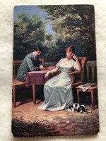 Antik, régi romantikus J. Mathauser  képeslap  - Postatiszta                                 -6.