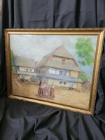 XX. század eleji, ismeretlen festő, Nyárszói ház, Erdély, Székely életkép