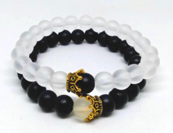 Double mineral bracelet set, onyx and matte crystal from 8 mm beads