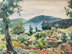 János Rozs: landscape - watercolor, Munkácsy prize winner!