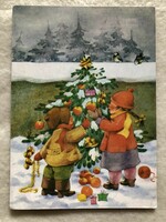 Régi grafikus Karácsonyi képeslap - B. Lazetzky Stella grafika                          -5.