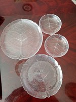 4 Pcs marked - arcoroc france - French glass bowl plate bowl - veined leaf shape
