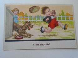D194987 old postcard - humor - cowardly humpeller - little girl little boy dog miskolc meskó éva - amag sheet