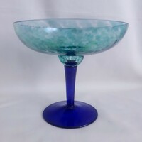 Olasz, kék, zöld üveg kínáló, asztalközép, talpas tál   (nagy)