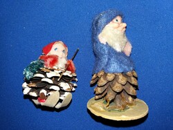 Régi fenyőfatobozos karácsonyfadísz figurák törpe és Mikulás egyben a 2 szép állapot a képek szerint