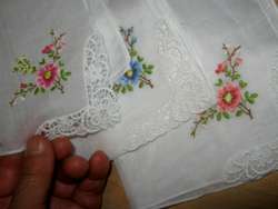 3 embroidered, lace handkerchiefs