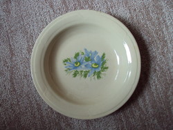 Régi festett kerámia tál tányér virág mintás alján FS jelzés
