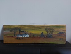 Signed painting - the creator is on a certain canvas ... Maybe - a landscape with a farm. - 479