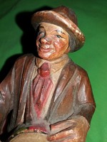 Több mint 100 éves faragott festett fa játék Fausi hírnök dobos 21 cm figura szobor  a képek szerint