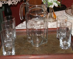Thick Glass Jug with 5 Multi-sided Glasses