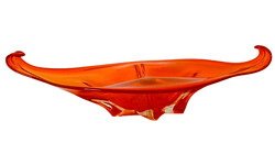 Nagy méretű, hihetetlen narancs színű murano-i vagy skandináv üvegtál, asztalközép