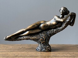 Sculptor edit Rácz (1936-) female nude painted bronzed resin statue