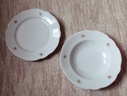 Retro régi porcelán mély tányér, lapos tányér virág mintás Zsolnay
