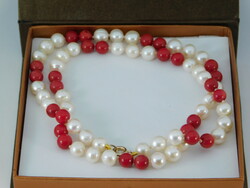 Coral and pearl necklace 14k gold
