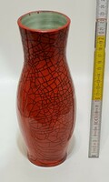 Applied art, cracked black mesh, red glazed ceramic vase (2606)