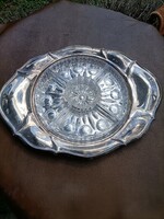 Silver-plated tray with glass inserts
