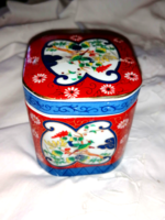 Retro, richly painted with an oriental pattern, bird of paradise porcelain spice box