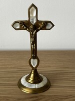 Copper crucifix with mother-of-pearl inlay, tabletop. Flawless!
