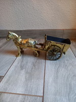 Patinated antique copper statue: horse-drawn chariot (30.8x14x10.5 cm, 2556 grams)