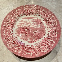 Rózsaszín festett 6 db porcelán kistányér készlet Royal Tudor War vitrin állapot