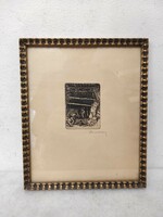 Antique miner caver copperplate print signed graphic in frame 236 7003