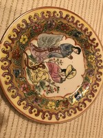 Gésa jelenetes orientális mintázatú kínai kézifestésű tányér