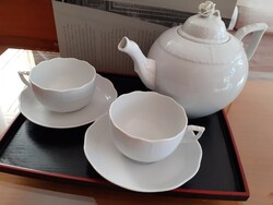 Herend white, unmarked teapot and 6 teacups with bottoms.