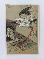 Old postcard 1902 embossed postcard stork baby