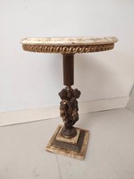 Antik onix asztal kis asztalka vastag kör onix lappal 3 női szoborral 422 7379
