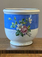 Antique flower painted glazed porcelain pot