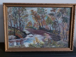 Signed painting - unreadable sign for me - forest detail - 493