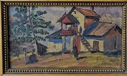 Pállya Károly(1875-1930)? : Hátsó udvar. Jelzett olajfestmény.