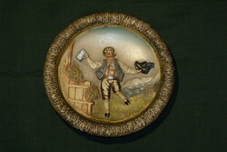 Osztrák népművészeti fazekas majolika dombormű sörös mulatós férfi alakos 1800-as évek vége-sérült-