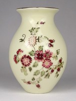 1M849 Vajszínű virágos Zsolnay porcelán váza 13 cm