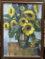Sunflowers painting by Imre Somogyi (1918-1999) in Képcsarnokos