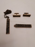 Dömötör László industrial art chain, tie clip and pair of cufflinks
