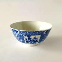 Old beautiful fine thin oriental porcelain small bowl with blue patterns