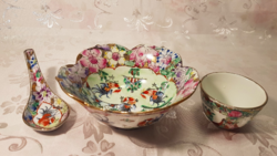 1 Ft-ról! 3 darab régi, csodaszép, aranyozott, kézzel festett Kínai porcelán