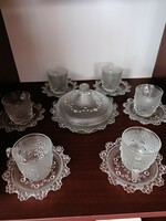6 Pieces of lace-edged glass cup with coaster and sugar holder