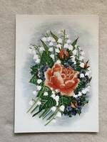 Graphic floral postcard - Mezei Katalin graphics - postal clean