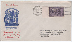 Canada stamp 1949 running letter fdc first day halifax 200 years