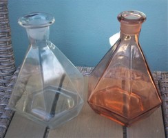 Vintage hexagonal liqueur glass bottle, color and colorless 2 pcs together