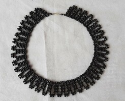 Vintage multi-row black glass bead necklaces