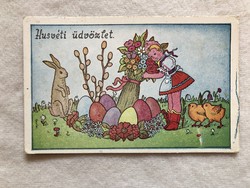 Antique Easter postcard with old Gyula drawings