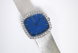 18K white gold bezel-set women's mechanical Omega Deville jewelry watch from 1969