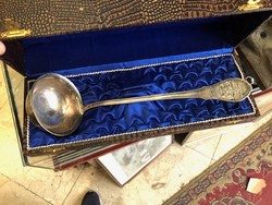 Silver spoon from 1934, Swiss souvenir, 30 cm long, crocodile skin box.