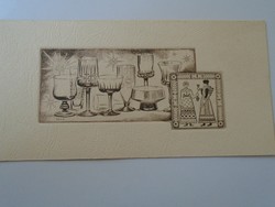 Za442.6 Steel engraving - glass industry works Budapest New Year's greeting 1973 signature - mihály ear
