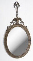 Oval mirror with bronze frame - with stylized ribbon hanger